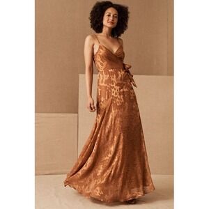 Hutch Alden Rust Jacquard Wrap Maxi Dress Spaghetti Strap Small Formal Gown